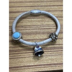 Tedora Leather Bracelet .925 Magnet Clasp .925 Charms Bell Blue Italy Sterling